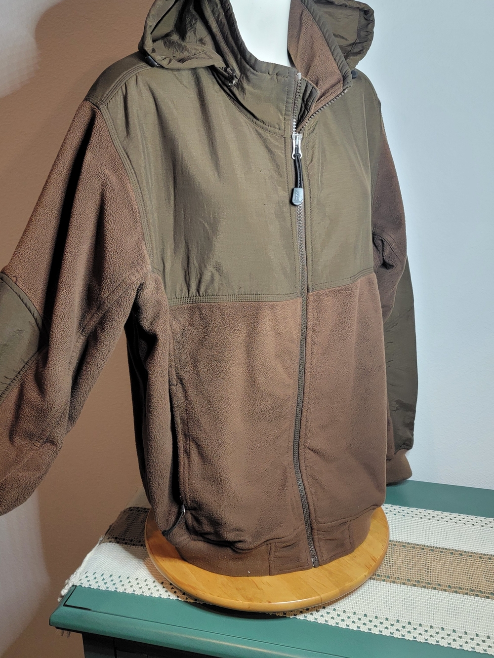 DDX DRI-DUCK Men's Full Zip Colorblock Fleece Jacket Brown/Green Stand-Up L
